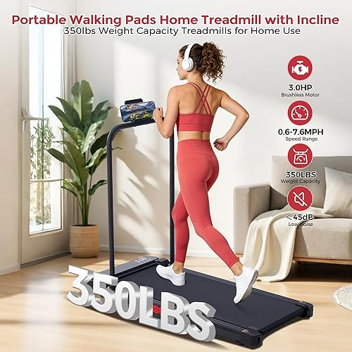Miniatura 4 de MCRG Walking Pad Treadmill with Incline, 2026 Upgrade Portable Walking pad Treadmill with Handle Bar, 0.6-7.6MPH Small Treadmills Walking Pad for