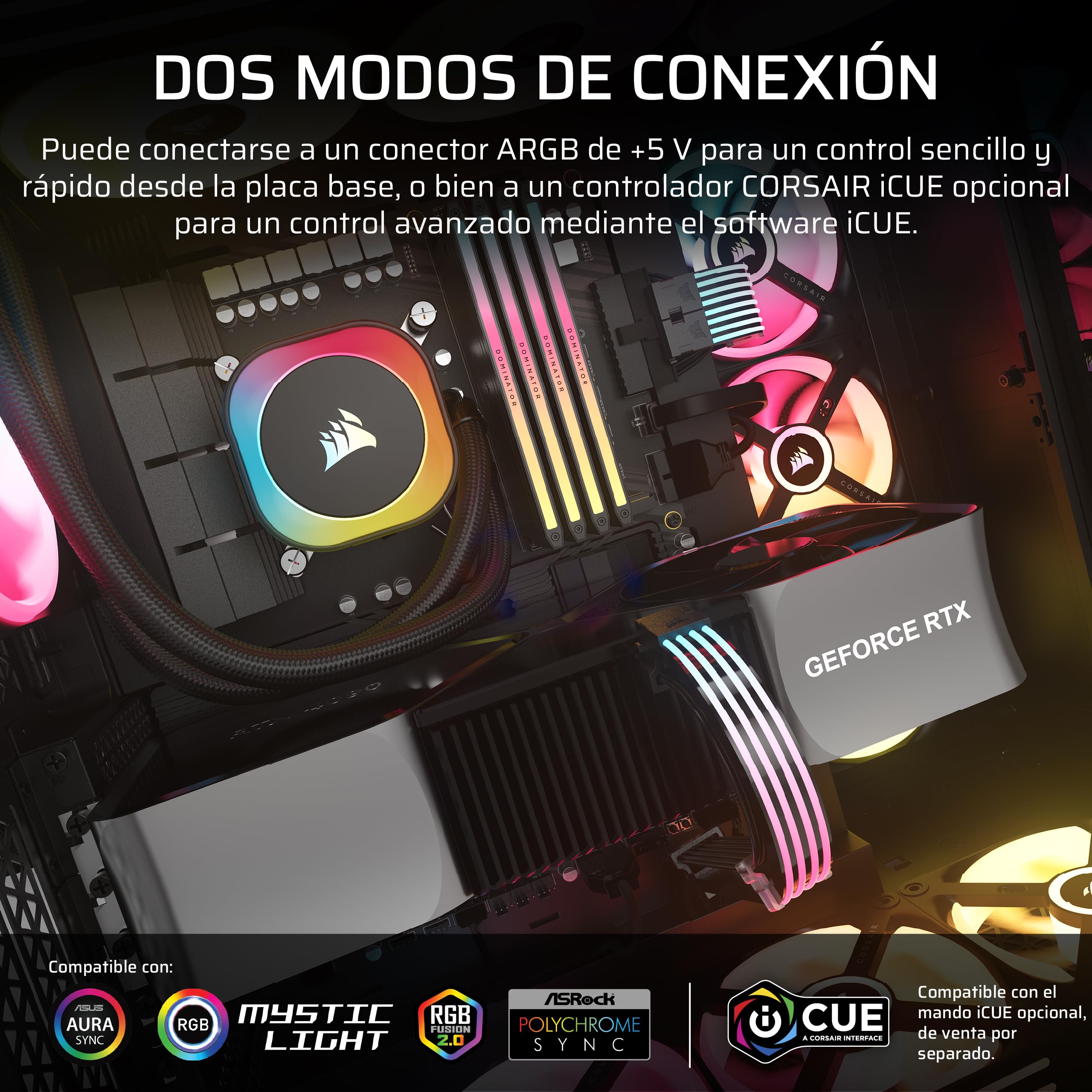 Corsair iCUE ARGB PSU Tiras de Cable – 2 Tiras de LED de 200mm – 100 LED RGB por Tira – Se Adapta a Cualquier Cable PSU – Control ARGB de 5 V de la Placa Base – Negro