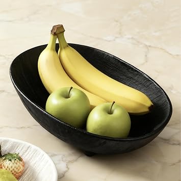 10.3 inches Ceramic Fruit Bowl Footed Decorative Centerpiece for Kitchen Countertop and Dining Table Decor (Black)
