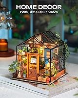 Vista 6 de Rolife Kit de casa en miniatura de bricolaje, mini diorama de invernadero 1/18, kit de construcción de casa de muñecas con LED, manualidades