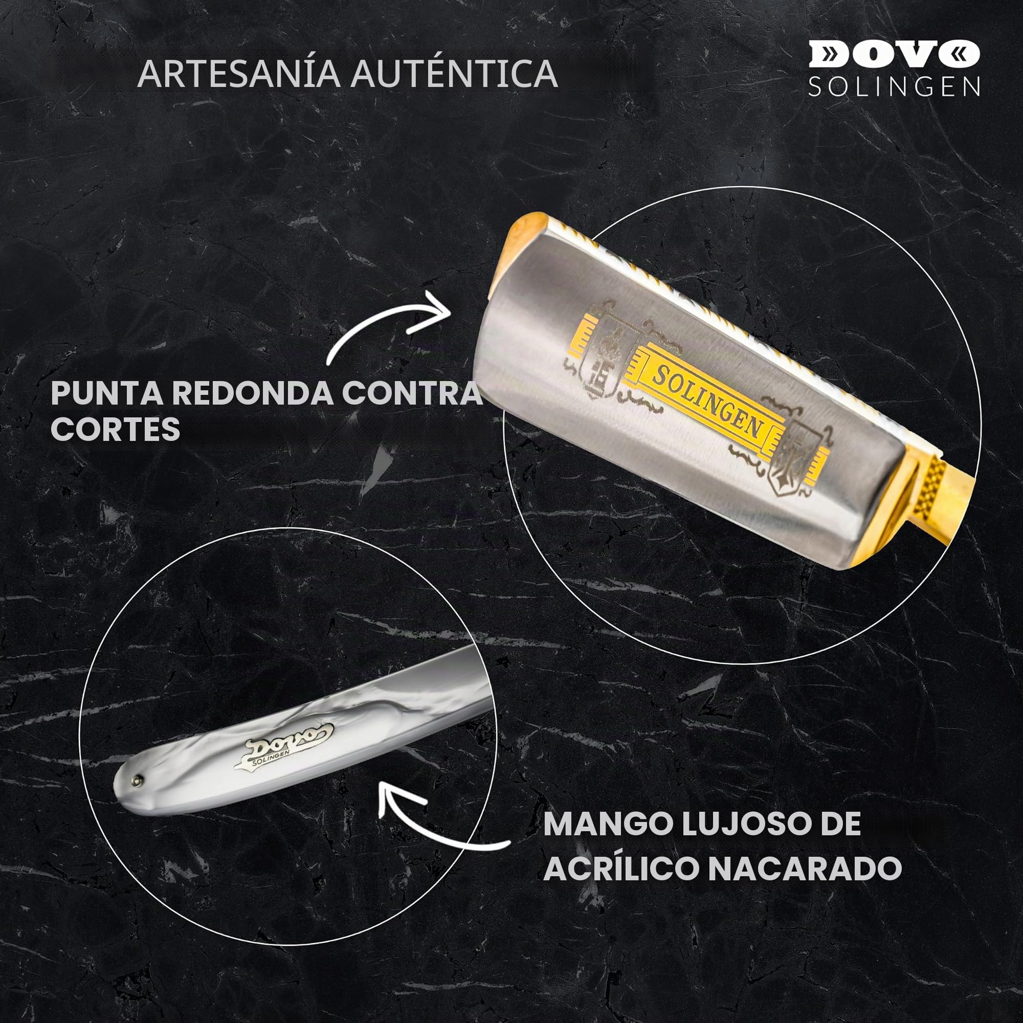 Navaja de afeitar DOVO Solingen - Navaja recta de acero al carbono - 5/8 de pulgada - Cabeza redonda - Afilado completo hueco - Navaja de barbero DOVO Solingen