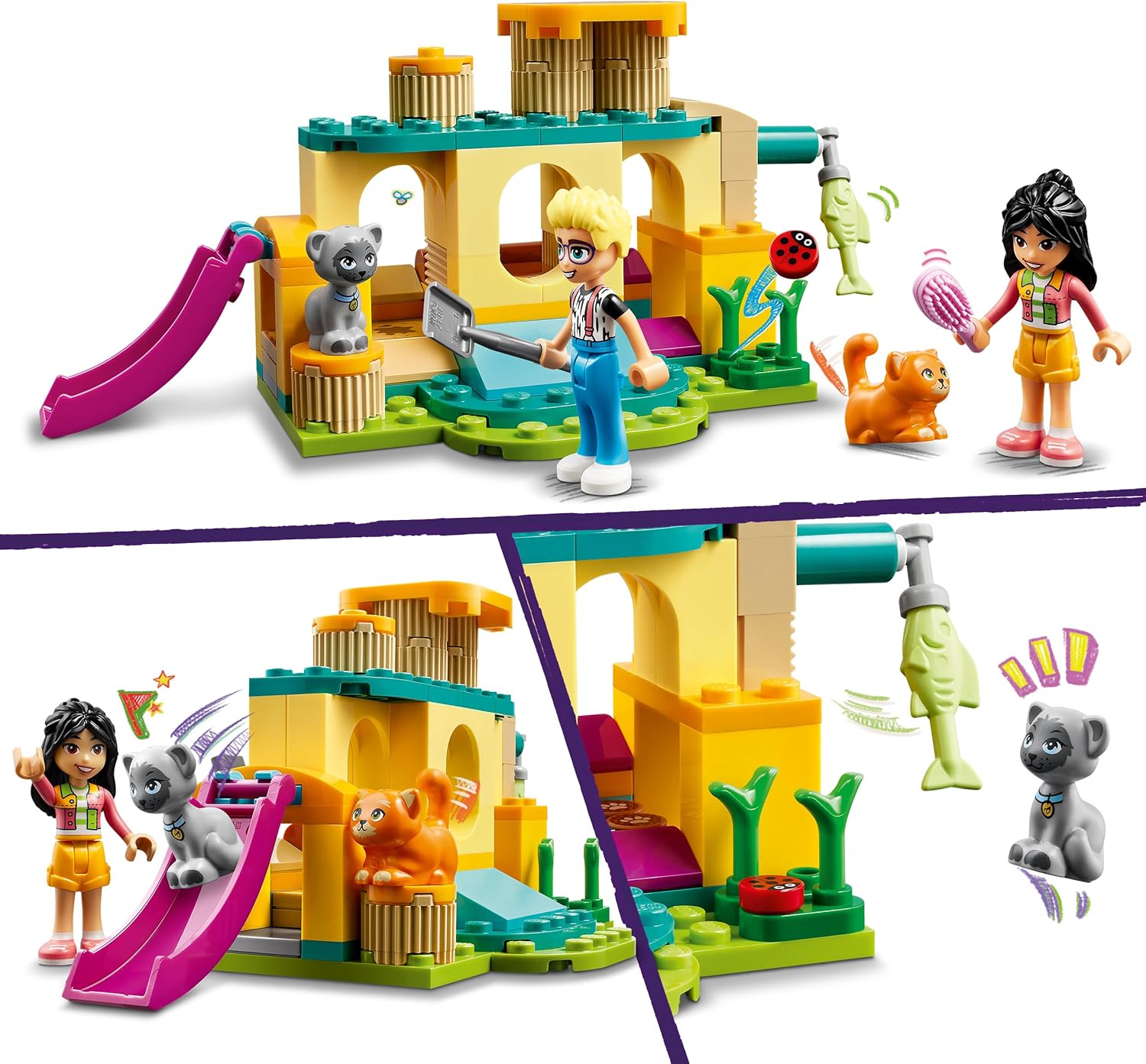 LEGO 42612 Friends Abenteuer auf dem Katzenspielplatz, 2 Spielfiguren, 2 Katzen