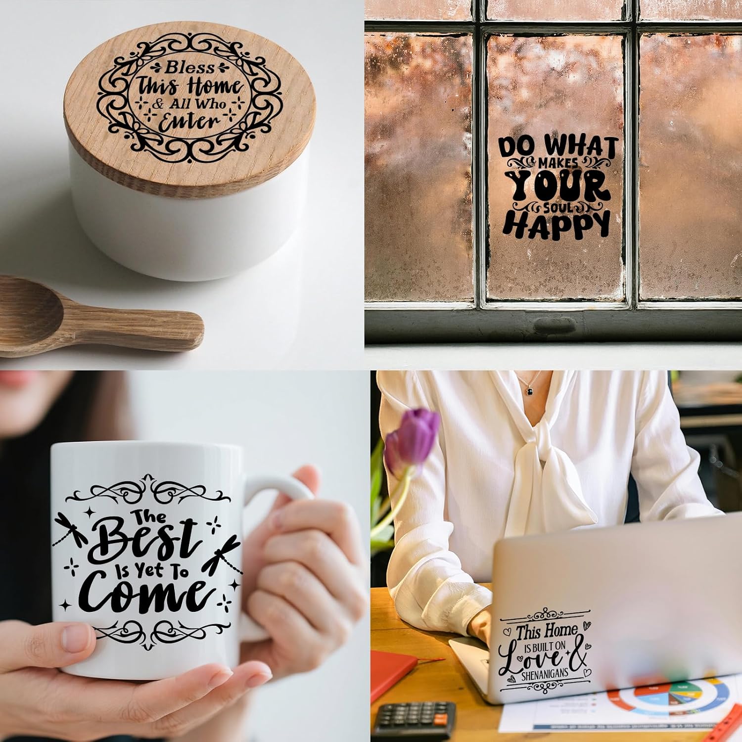 GLOBLELAND 25 Sheets Inspirational Quotes Silhouette Decal Stickers for Jar Vase Motivational Text Adhesive Lantern Stickers Family Motto Plastic Decals for Window Lamp Glass Art Home Decor Crafts image 5