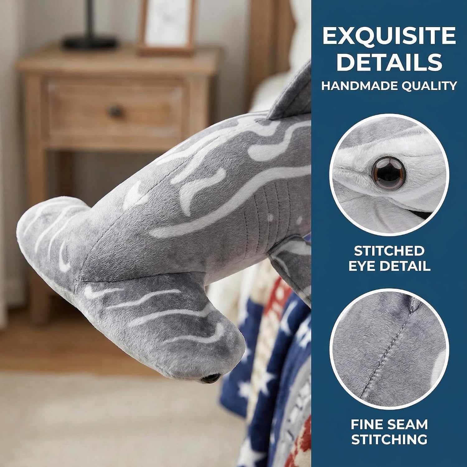 Giant Hammerhead Shark Plush Toy - Realistic 40in Long Grey Hammerhead Shark Stuffed Toys, Super Soft Ocean Sea Creatures Sharks Plush Toy Gift Collection for Kids