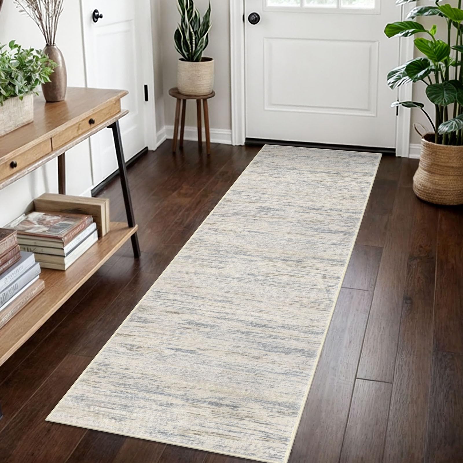SIILOOM 2x7 Modern Abstract Runner Rug for Hallways, Gray Beige Neutral Multi Super Soft Hallway Decor Kitchen Rugs with Non-Slip, Non-Shedding