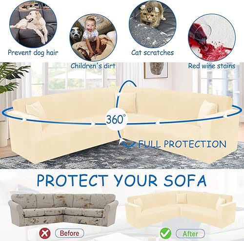 Miniatura 5 de HDCAXKJ Fundas de terciopelo para sofá modular en forma de L, juego de fundas elásticas para sofá modular en forma de U, suaves, lavables, fundas de