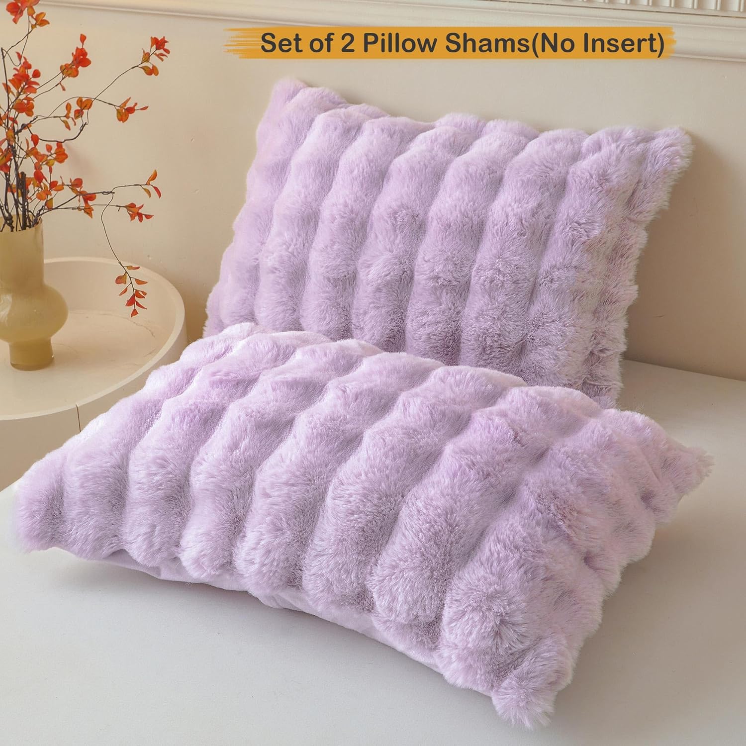 LIFEREVO 2 Pieces Fluffy Faux Rabbit Fur Pillow Cases, Luxury Soft Plush Shaggy Bubble Pillowcases Standard Size with Zipper, Furry Fuzzy Long Pillow Shams for Adult Girls Kids Teens 20x26, Lavender - Image 2