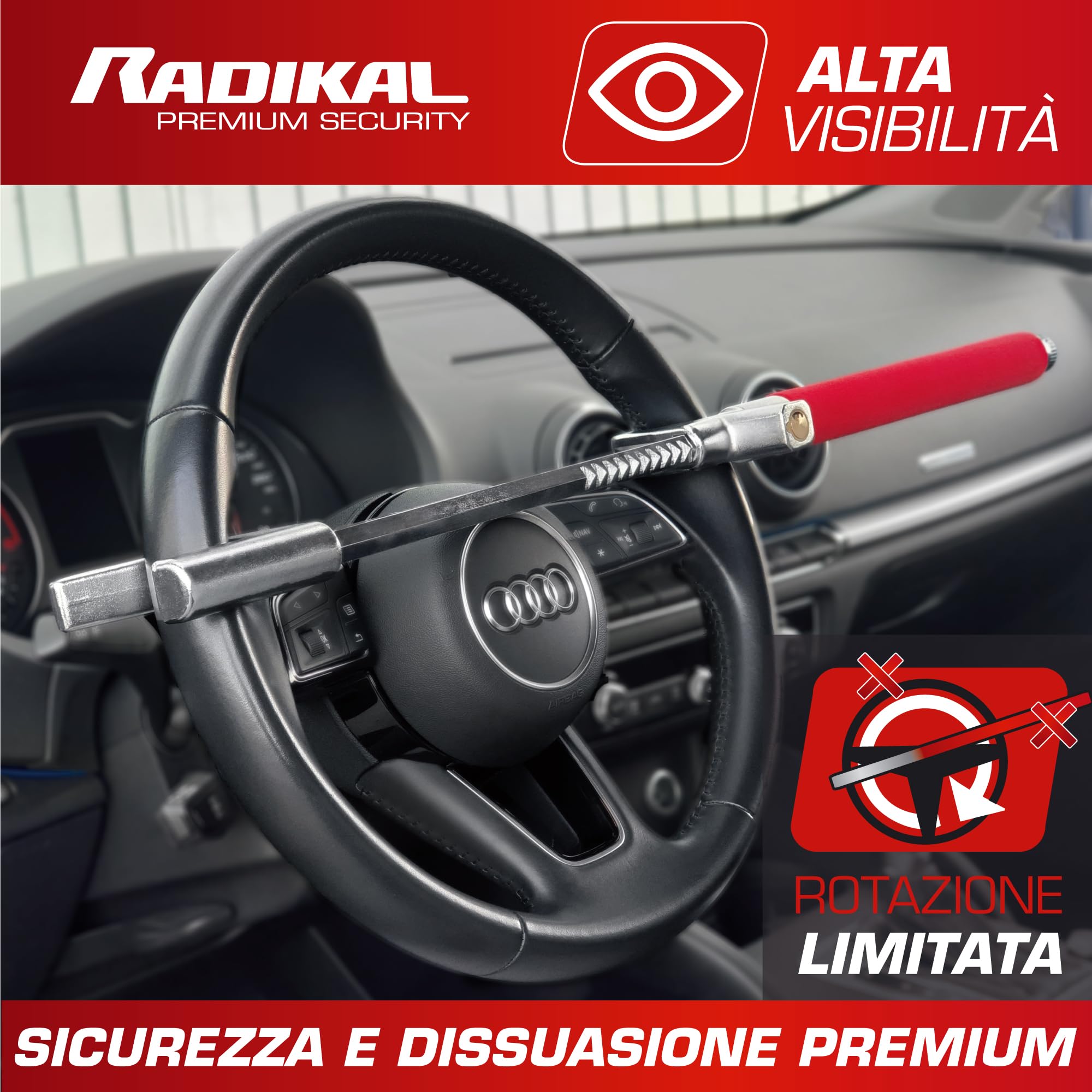 RADIKAL RK1002 Antifurto Auto Blocco Volante Bloccasterzo Meccanico Universale