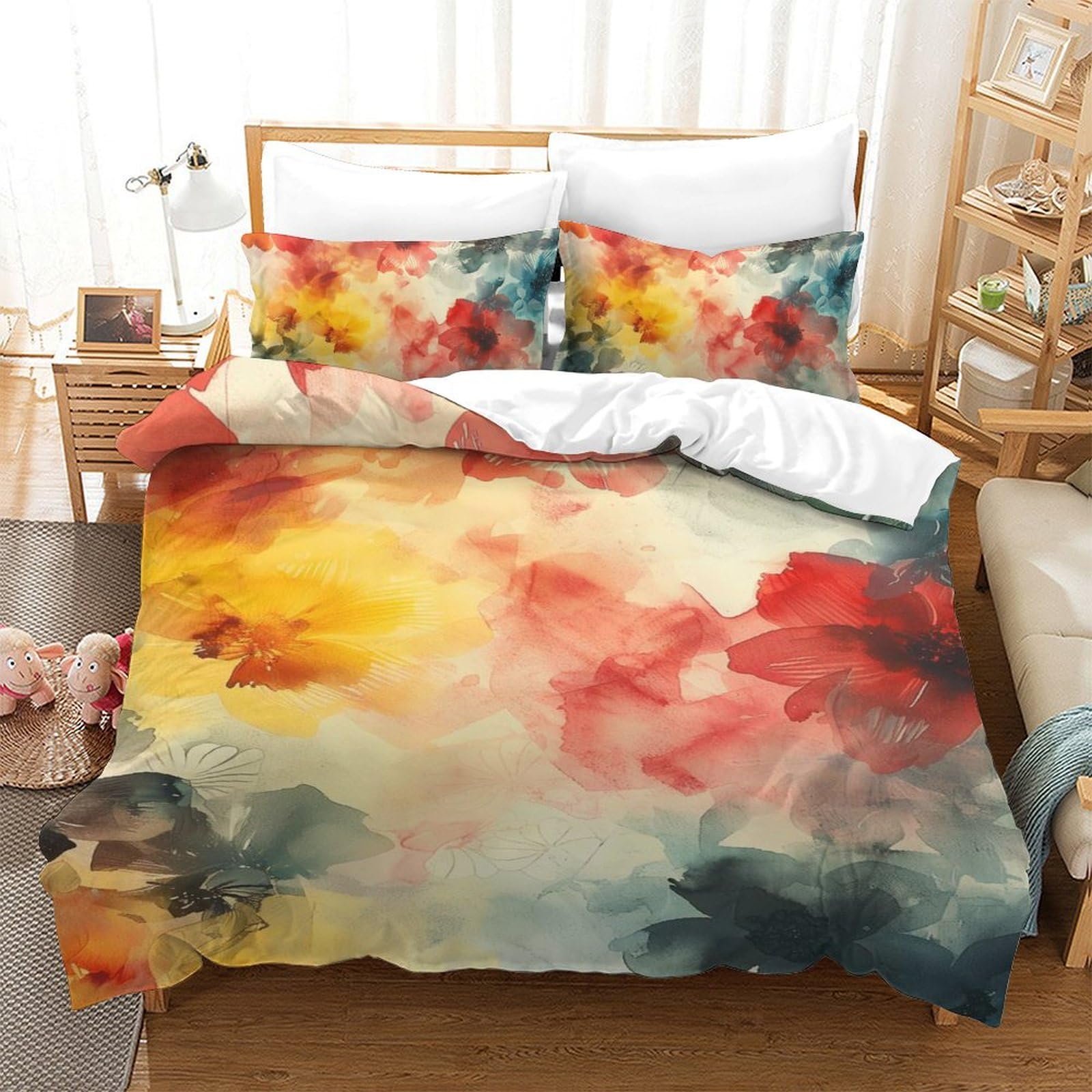Housse de couette fleurs 3D respirante pour un sommeil frais et doux