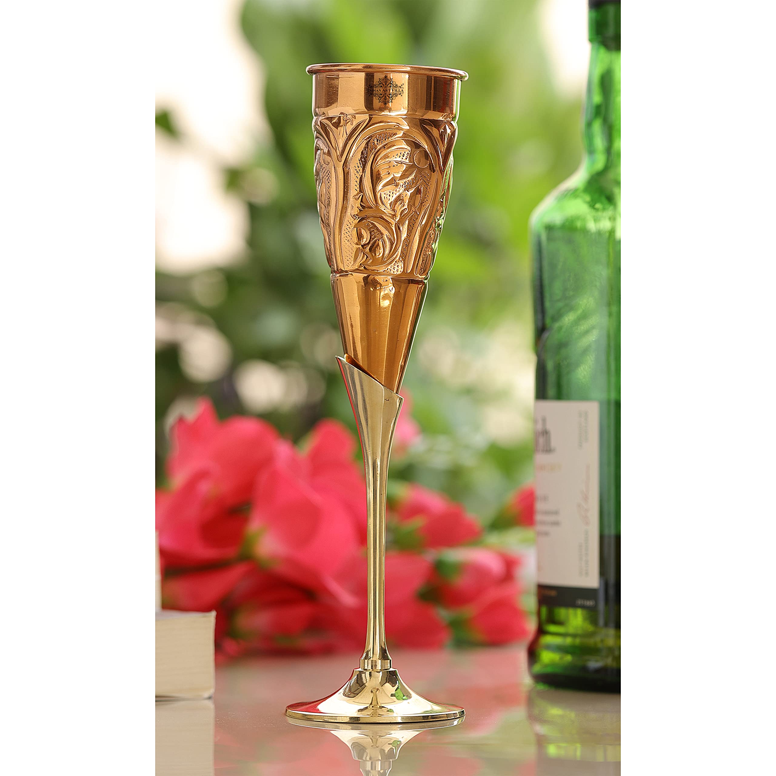 INDIAN ART VILLA Copper Designer Champagne Wine Flute Glass, 200 ML - Elegant Drinkware for Wine, Champagne & Cocktails, Perfect for Bar, Hotel & Restaurant