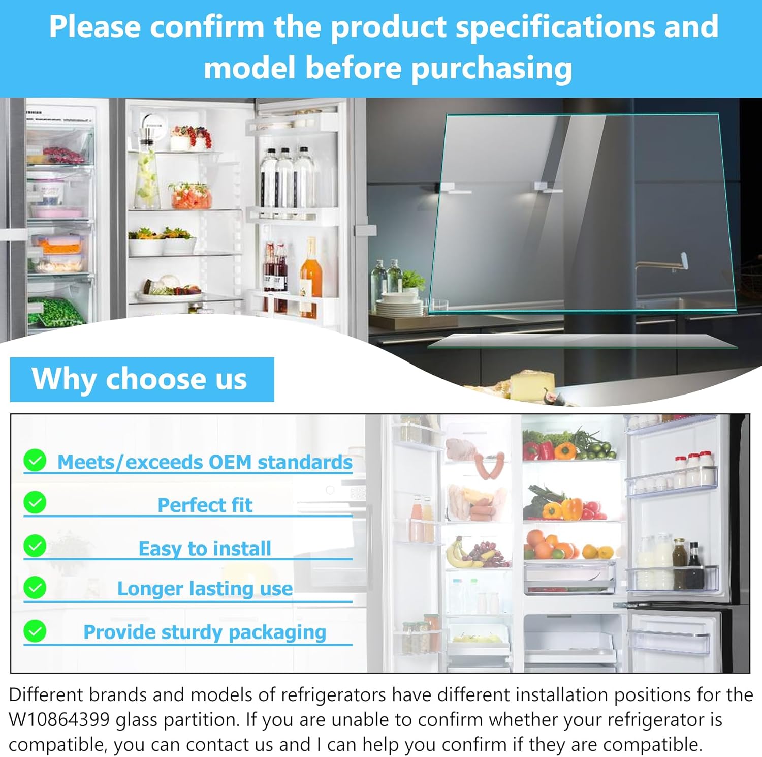 Upgraded W10864399 Glass Inset Cover compatible with Frigidaire Refrigerator AP6004077 2174150 2179259 2216108 2173405 2174149 2174441 2203238 2206097 231980 PS11731733