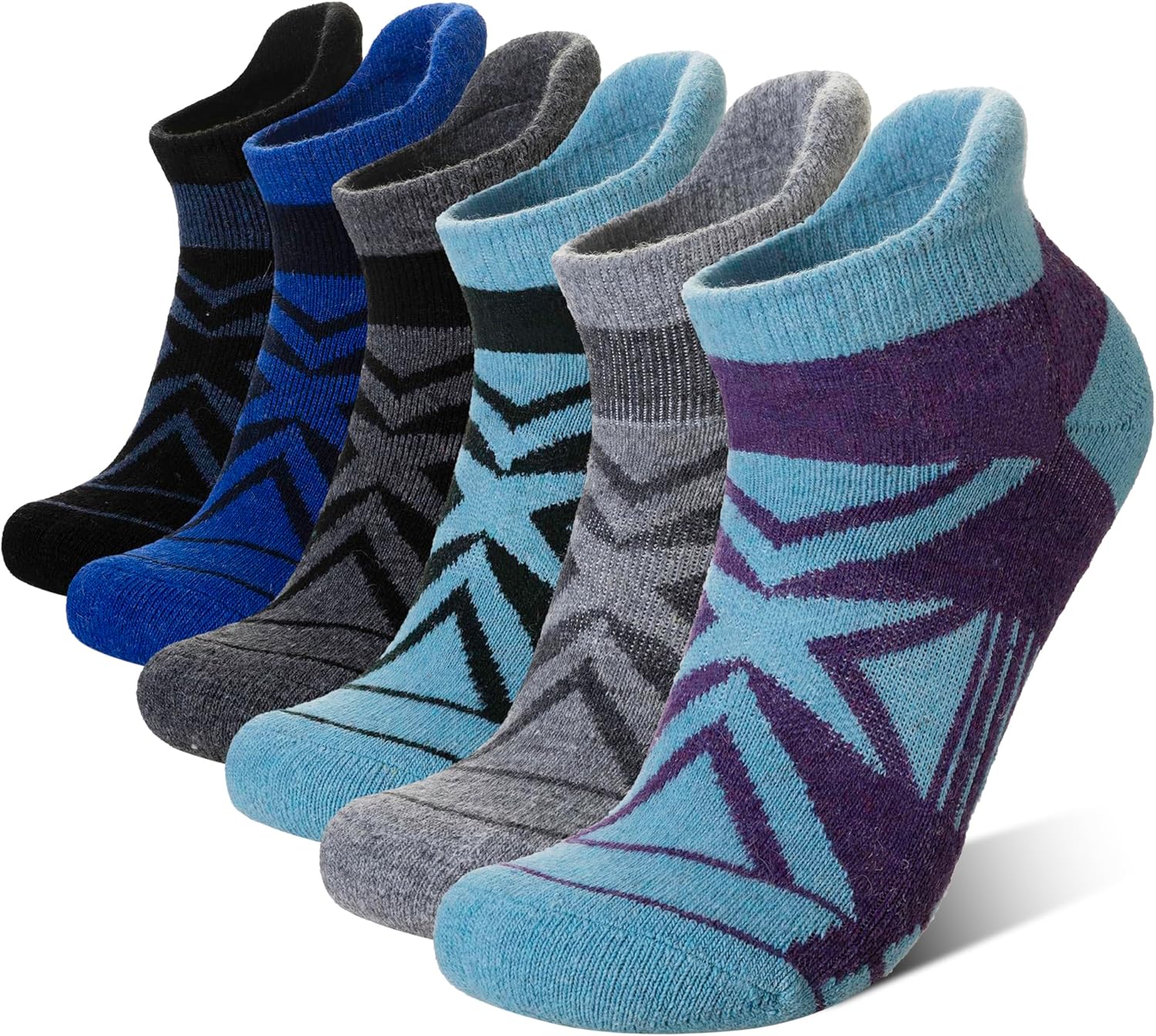 Eyean Merino Wool Ankle Running Socks Men Women Hiking Thick Half Cushioned Support No Show Socks 6 Pairs