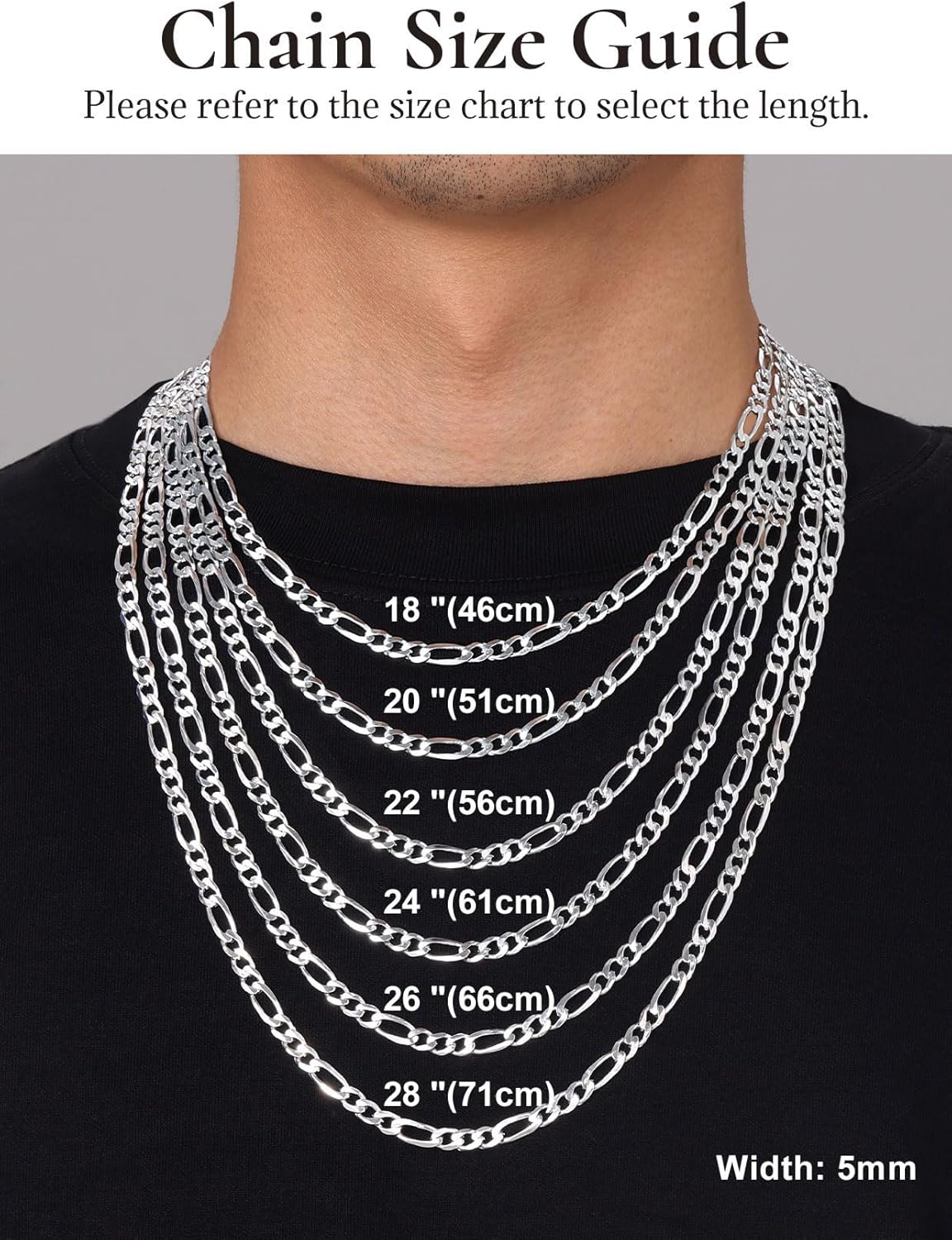 SILVERCUTE 925 Sterling Silver Figaro Chain Necklace for Men Women,3mm/5mm Mens Silver Chain Necklaces,18/20/22/24/26/28 Inch - Image 4