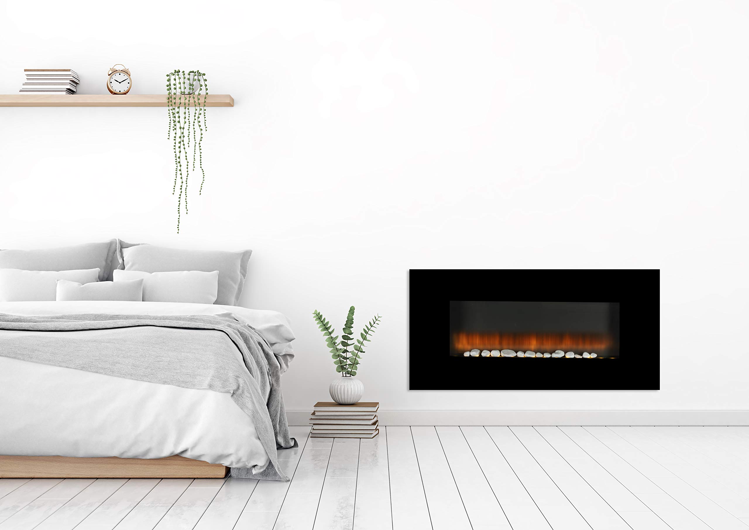 Alpina Kaminofen Elektrisch Wandkamin – Elektrokamin zur Wandmontage mit Heizung 1800–2000W – Deko Kamin Flammeneffekt – Elektroheizung mit Thermostat Heizung und Fernbedienung – Modernes Feuer