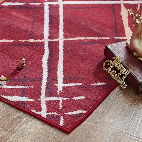 Miniatura 8 de jinchan Alfombra de Navidad de 6 x 9 pulgadas, moderna alfombra abstracta con cuadrícula geométrica, antideslizante, delgada, lavable, para