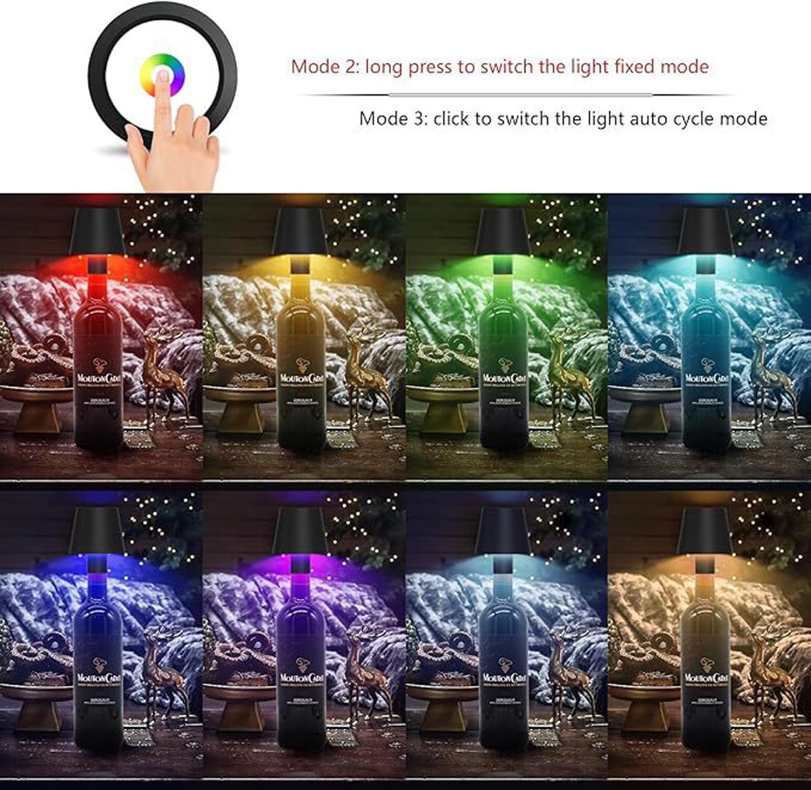 Lampa LED na butelkę wina, 7-kolorowe bezstopniowe ściemnianie ładowanie LED lampka do butelki, dotykowy bezprzewodowy klosz na butelkę LED, nadaje się do barów, restauracji, może być również używana