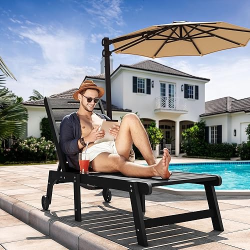 Miniatura 4 de DWVO HIPS - Tumbona para patio, tumbona reclinable con rueda, tumbona para playa, piscina, tomar el sol, tumbona reclinable con 5 posiciones para