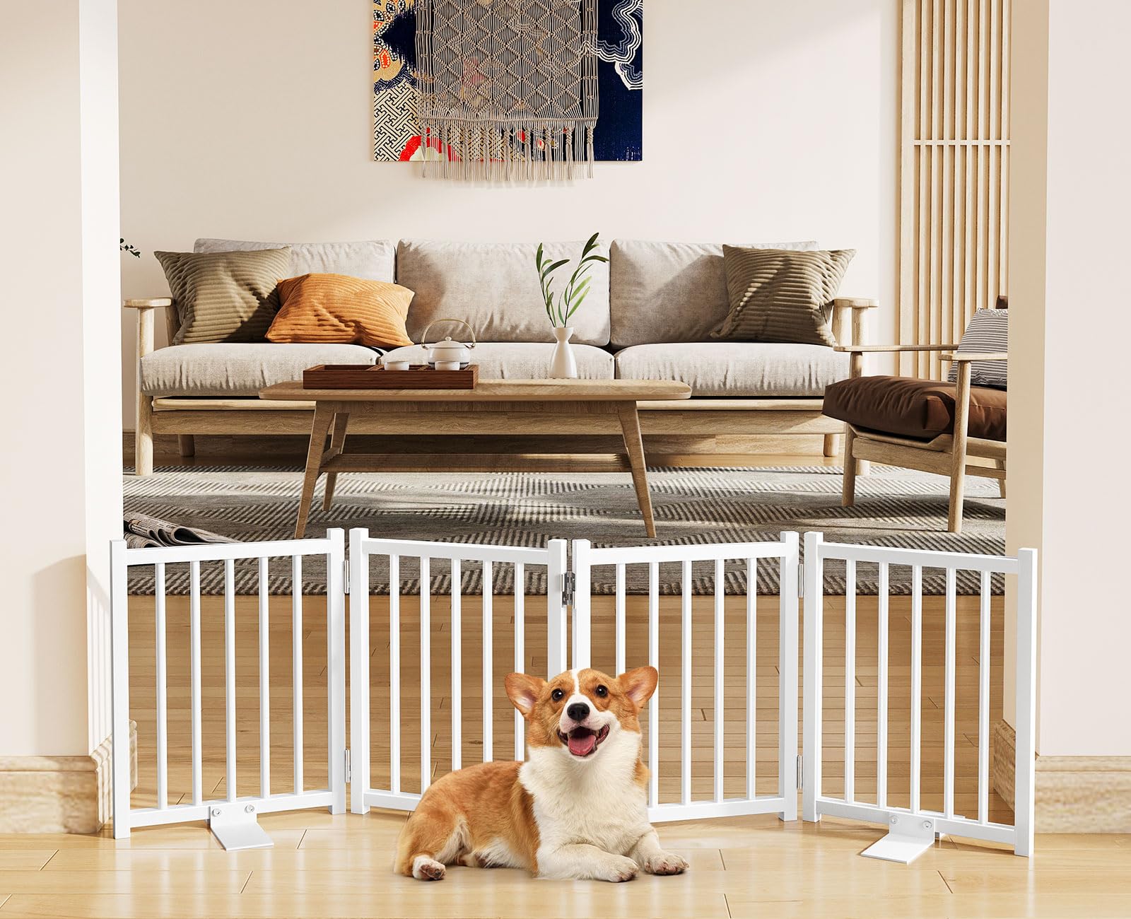 Snughome ペットゲート ペットフェンス 折り畳み式ゲート 置くだけ 犬用ゲート自立型ゲート柵 犬 ゲート 安全柵 小型犬 脱走防止 犬フェンス 室内用 ペット飛び出し防止柵 ペット用家具フェンス 多頭飼い ペットフェンス 鉄製 玄関 軽量 (長さ120cm 、高さ40cm、4つのパネル)