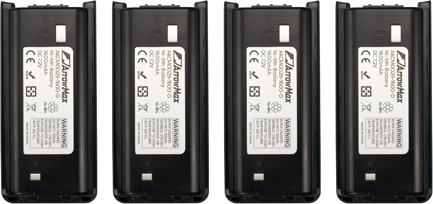 Arrowmax 4 Pack 7.5V 1600mAh Ni-MH Replacement Battery for Kenwood KNB-29N KNB-30A TK-D240V TK-3301 TK-3407 (AKCM0029-1600-D)