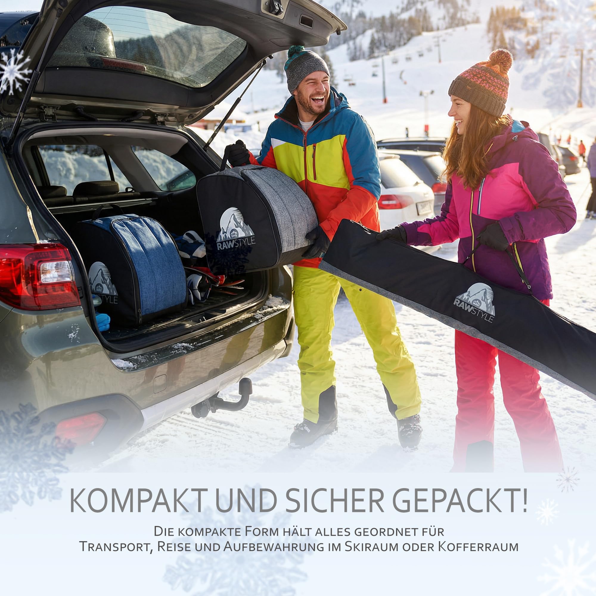 Skitaschen Set – Skitasche Rolltop 120–190 cm & Skischuhrucksack – wasserdichtes Cordura – Skiaufbewahrung für Ski, Skischuhe, Helm & Handschuhe – Ski Transporttasche KOMBIPAKET