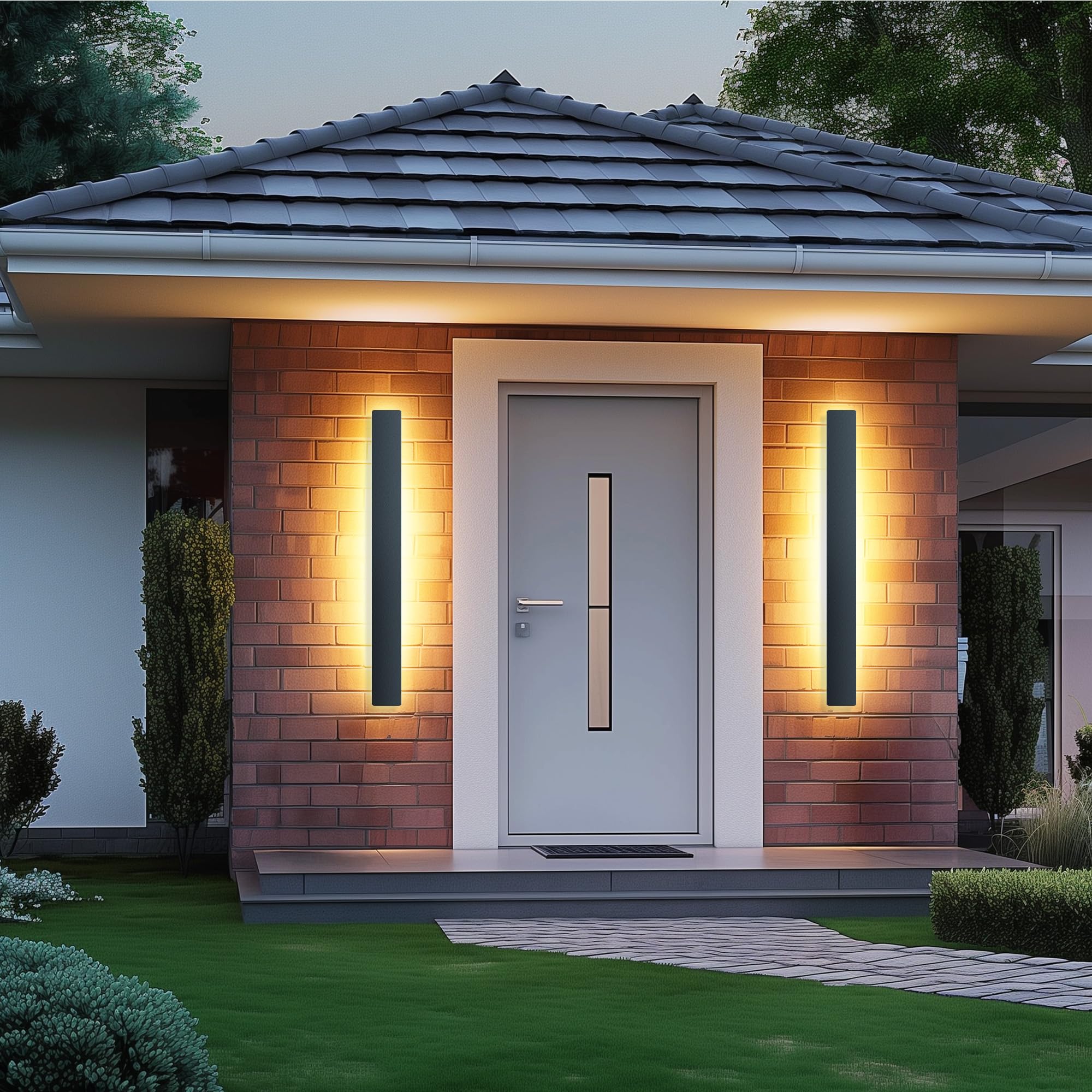Wandleuchte Aussen Lange Aussenlampe Wand LED 20W Schwarz 100cm | Wasserdicht IP65 Außenwandleuchten/Innen Metall Außenleuchte Warm Light Wandlampe Für Terrassen Villa Eingang Balkon Treppe