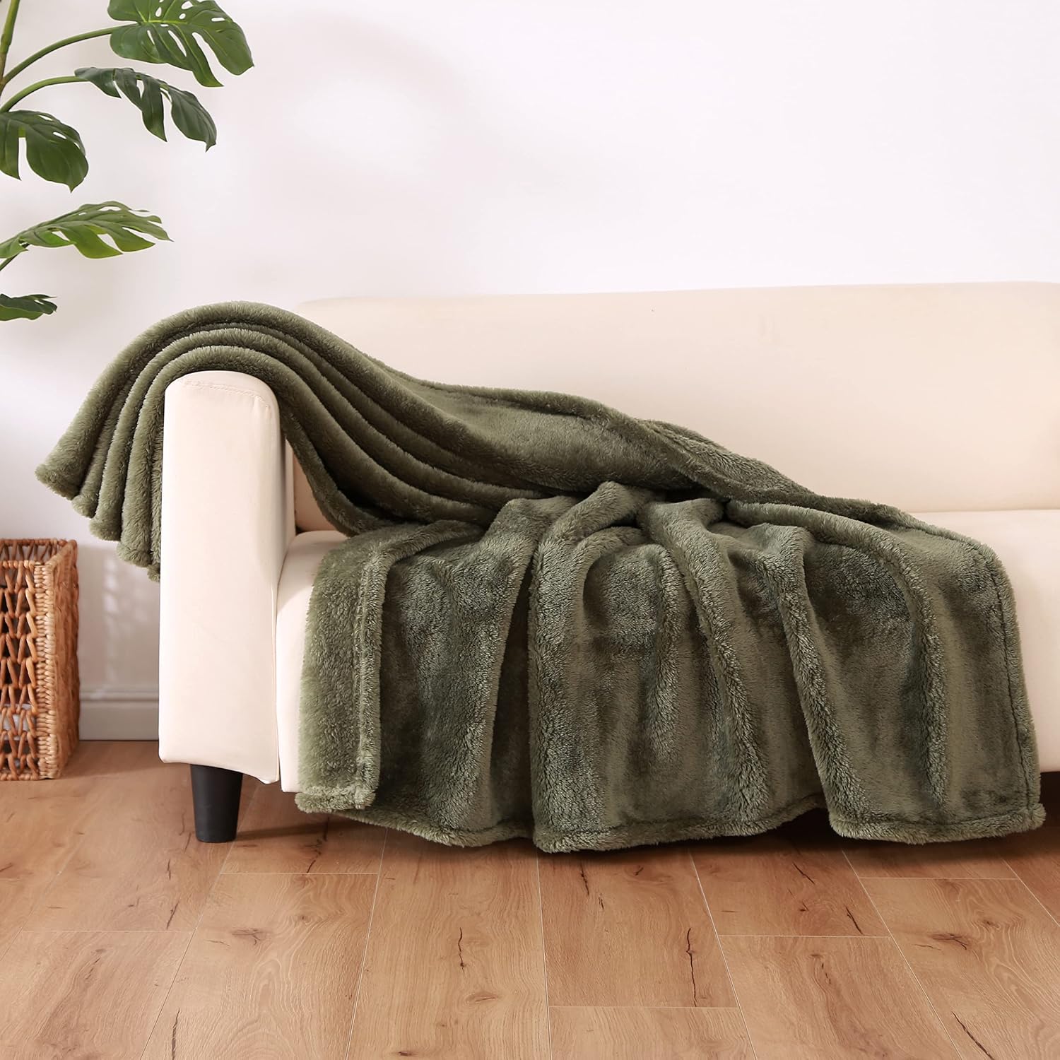 Berkshire Blanket Extra-Fluffy Throw Blanket | Ultra-Soft Plush Throw | Lightweight Warmth| Sage Green | 55" x 70"