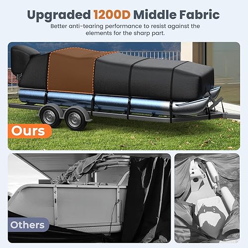 Miniatura 3 de RVMasking Cubierta de barco pontón de grado marino parcialmente reforzada parcialmente 1200D con cubierta de motor para longitud 17 '-20', ancho de