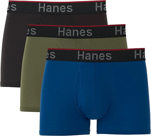 Hanes Total Support Pouch Men's Boxer Brief Underwear, Anti-Chafing, Moisture-Wicking Odor Control, 3-Pack, Black/Blue, Large