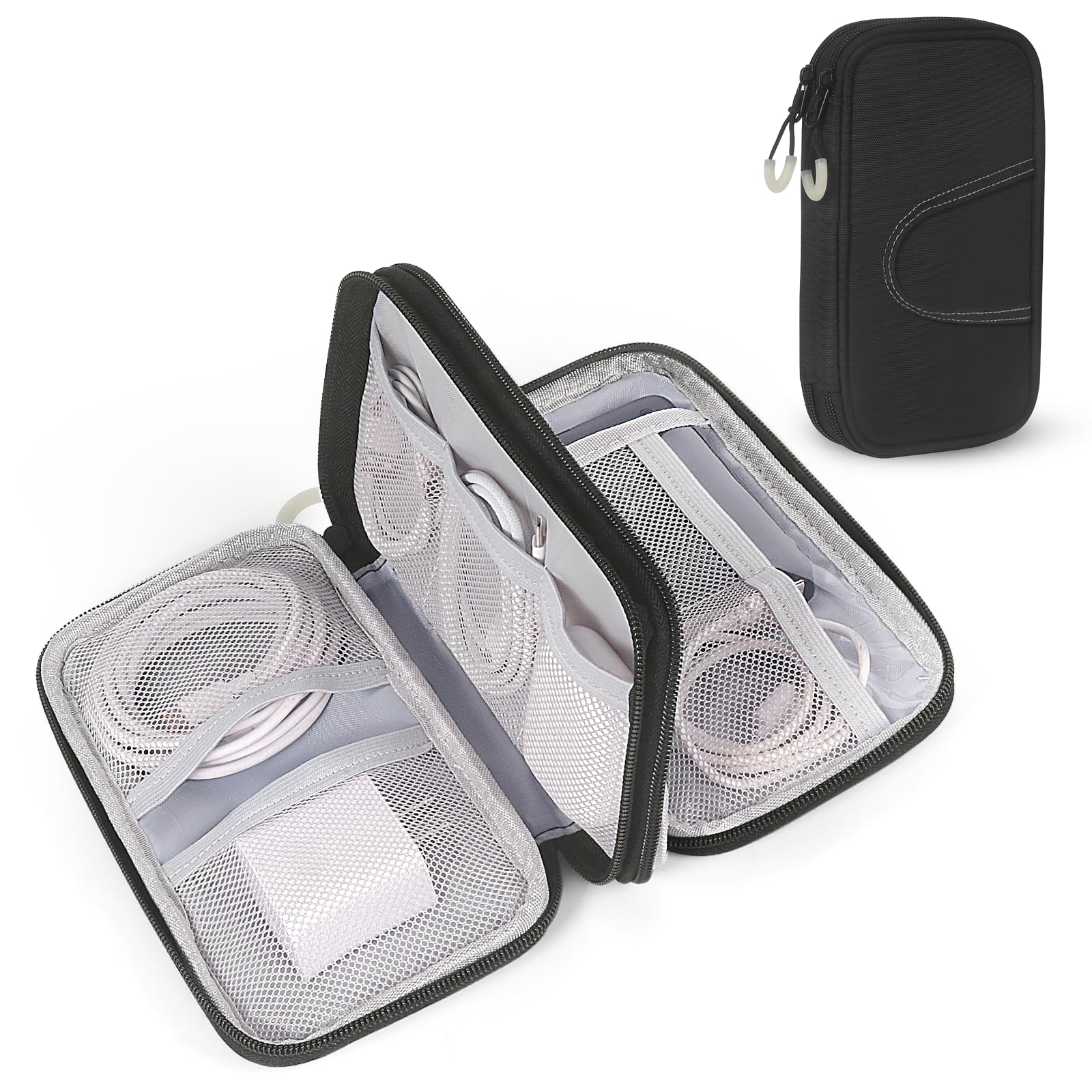 Organisateur de câbles avec fermeture éclair lumineuse - Organiseur portable à double couche pour accessoires électroniques, câble de charge de téléphone portable, batterie externe USB, carte SD