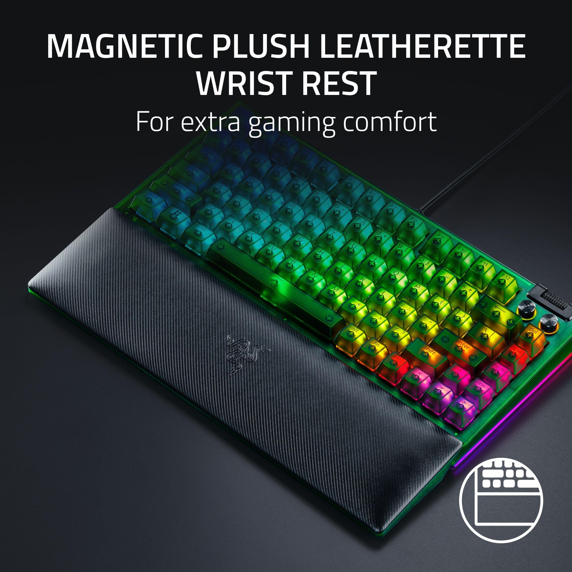 Razer BlackWidow V4 - Tastiera meccanica da gioco 75%, design hot-swap, compatta e resistente, interruttori tattili arancioni, Chroma RGB, MF Roller e tasti multimediali, comodo poggiapolsi, verde