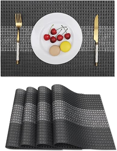 Vinjiasin Juego de 4 manteles individuales con lentejuelas color marrón claro para interiores y exteriores, lavables, duraderos, resistentes al