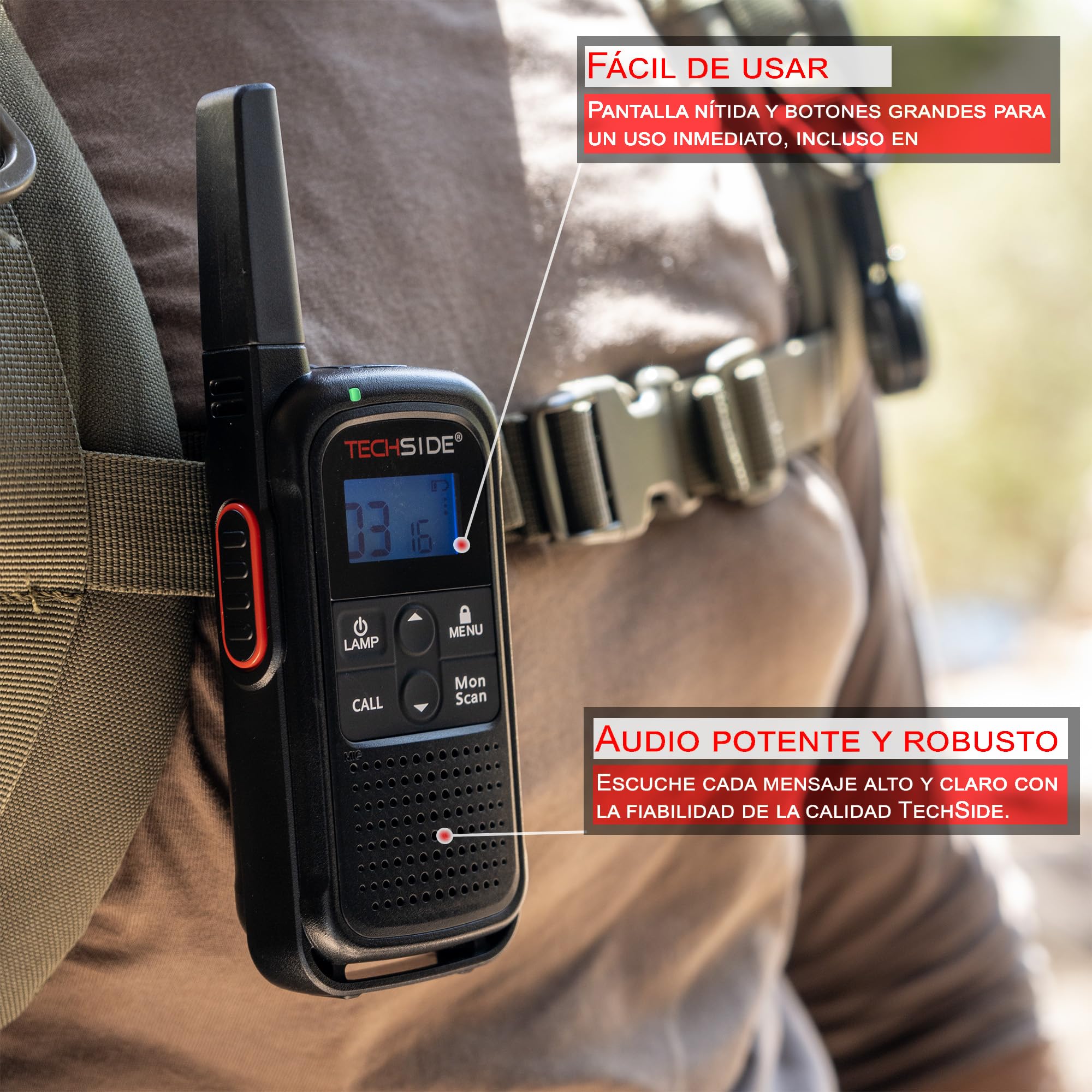 TechSide TS-T3 Go Walkie Talkie PMR446, 16 Canales, Alcance de 10 km, Carga USB-C, con Linterna LED, 6 Unidades
