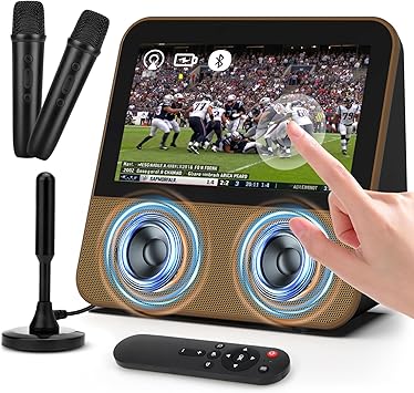 7" Mini Portable TV: 1080P HD Touch Screen Portable Smart TV with ATSC Tuner - Karaoke Machine with Bluetooth - Battery Powered TV with Remote for Camping, Travel, Car, Home (Brown)