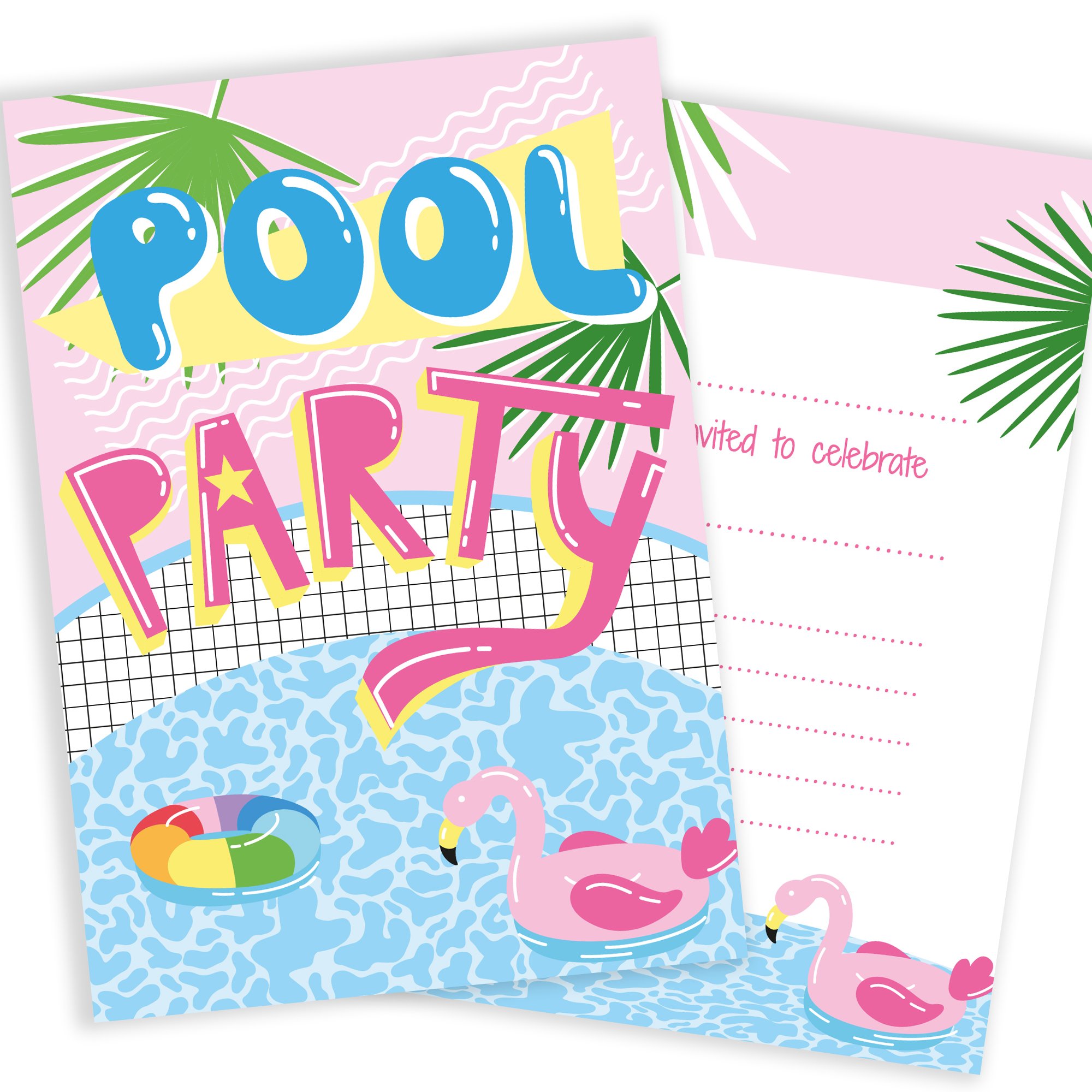 25 Invitaciones De Cumpleaños Para Fiestas En La Piscina Con 25 Sobres, image size:2000x2000