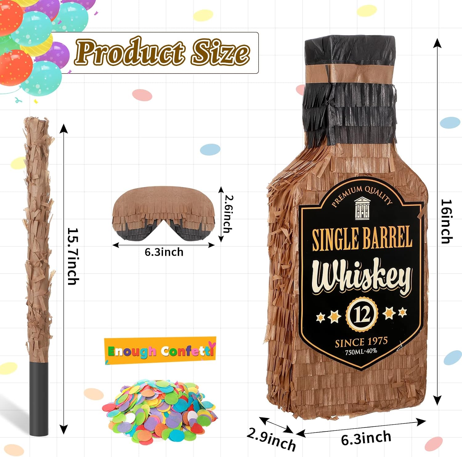 Sratte Brown Whiskey Bottle Piñata with Stick 16 x 6.3 x 3 Inch Piñata Decorations for Whiskey Birthday Party Adults Party Valentines Wedding Birthday Funny Anniversary Supplies