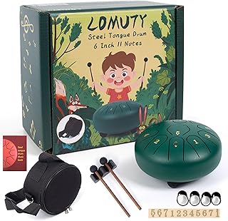 Steel Tongue Drum 6 Inch 11 Notes - Outdoor Meditation & Yoga Instrument with Waterproof Bag, Mallets, Finger Picks, Educational Percussion for Beginner (Green)