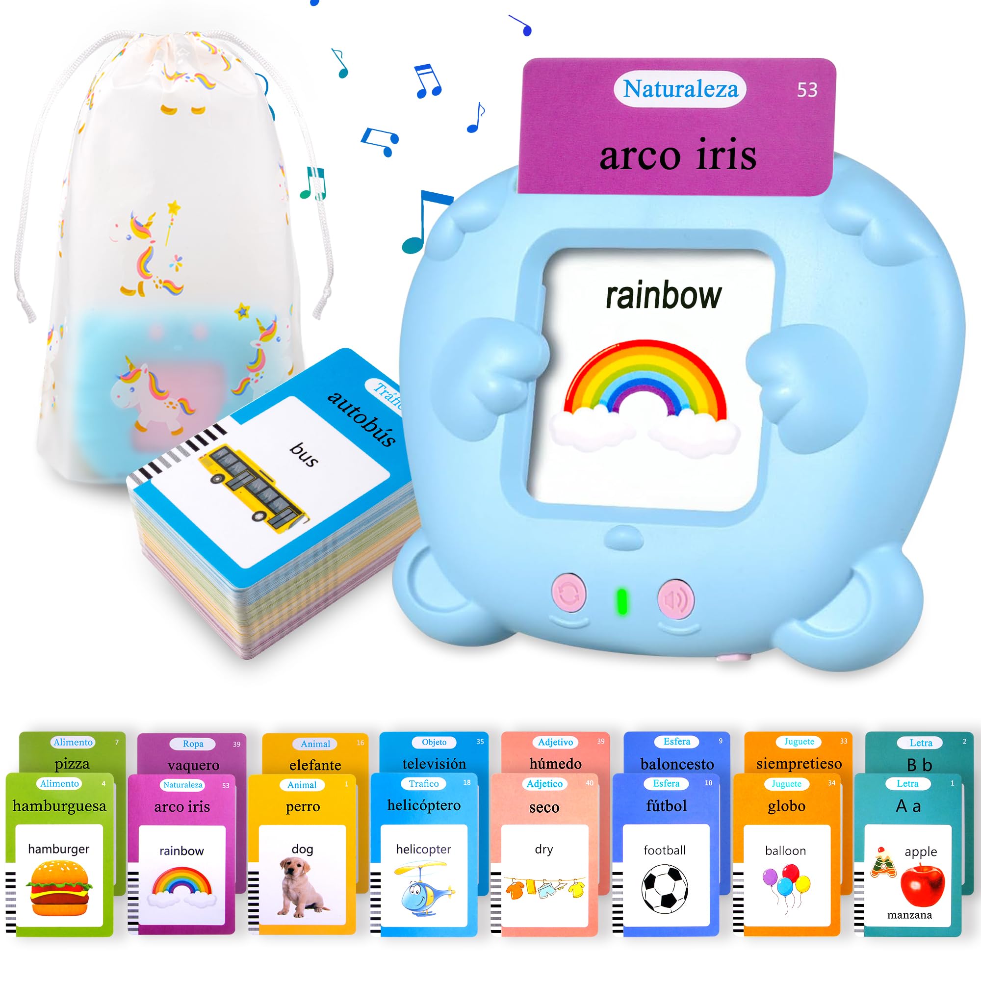 510 Palabras Juguetes niños 2 años, Tarjetas parlantes español para niños de 2 a 6 años, Juguetes educativos 2 años, Juguetes Educativas Audibles Azul (Español/Inglés/Bilingüe)