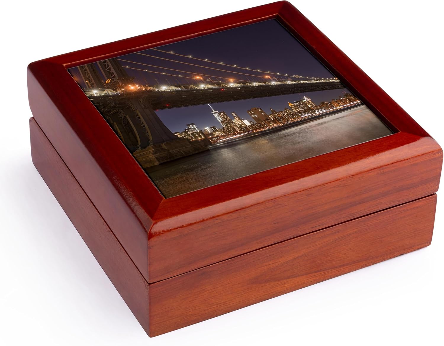 3dRose Manhattan Bridge & Skyline Jewelry Box 7 x 7 inch with 4 inch tile