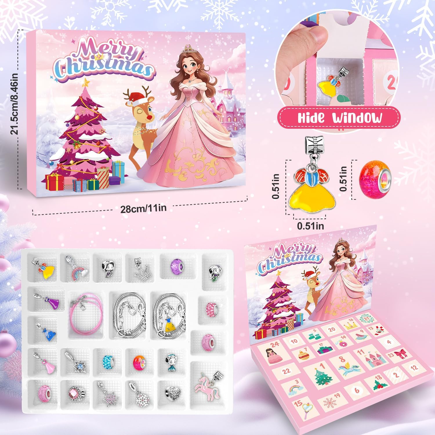 MOVINPE Charm Bracelet Advent Calendar DIY Making Kit for Teenage Girls, 2025 Princess Jewelry Countdown to Christmas, 24 Days Surprise Gifts for Teen Gir Daughter, Girlfriend, GrandDaughter