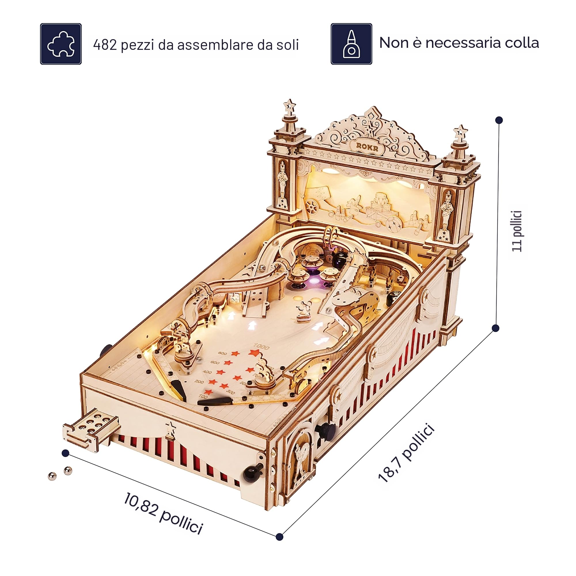ROKR Pinball Flipper Kit di Modellismo DIY-Puzzle 3D Legno Adulti-Idea Regalo Per Uomo Marito Padre (EG01)