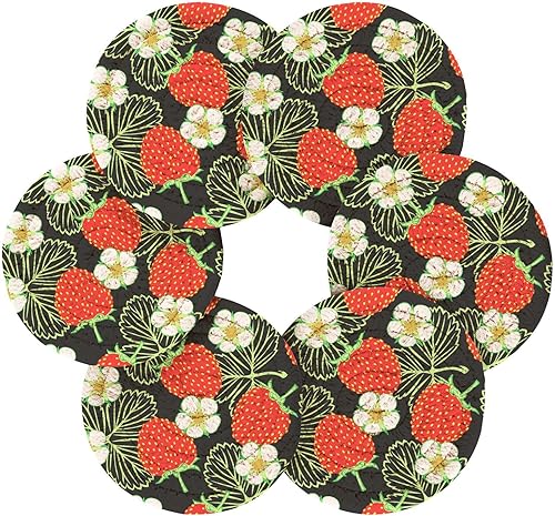 Miniatura 2 de innewgogo Wild Strawberries Flowers Leaves 6 Pcs Absorbent Drink Coasters for Tabletop Protection Handmade Round Woven Coaster with Holder & Heat