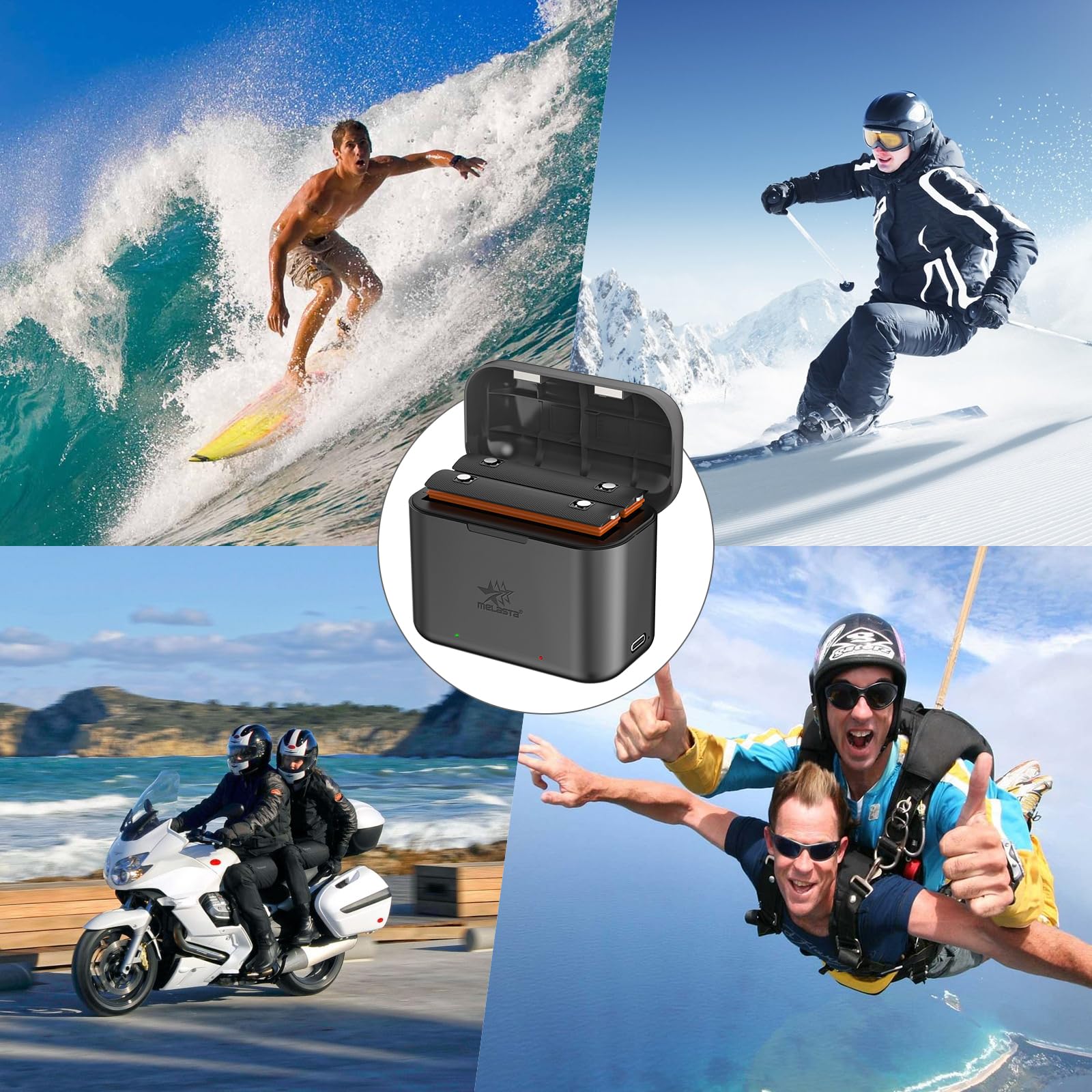 melasta Batteria agli ioni di Litio per Insta360 X3, 2 Batteria da 1800mAh con Caricabatterie a Doppio Slot, Supporta L'archiviazione su Scheda SD