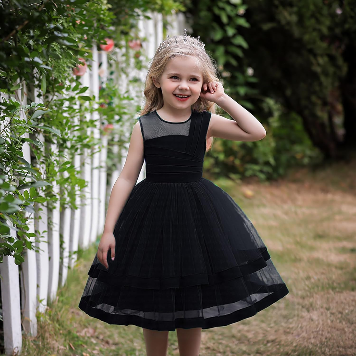 Girls Flower Dresses Summer Sleeveless Mesh A Line Casual Party Dresses 12Month-9 Years Old