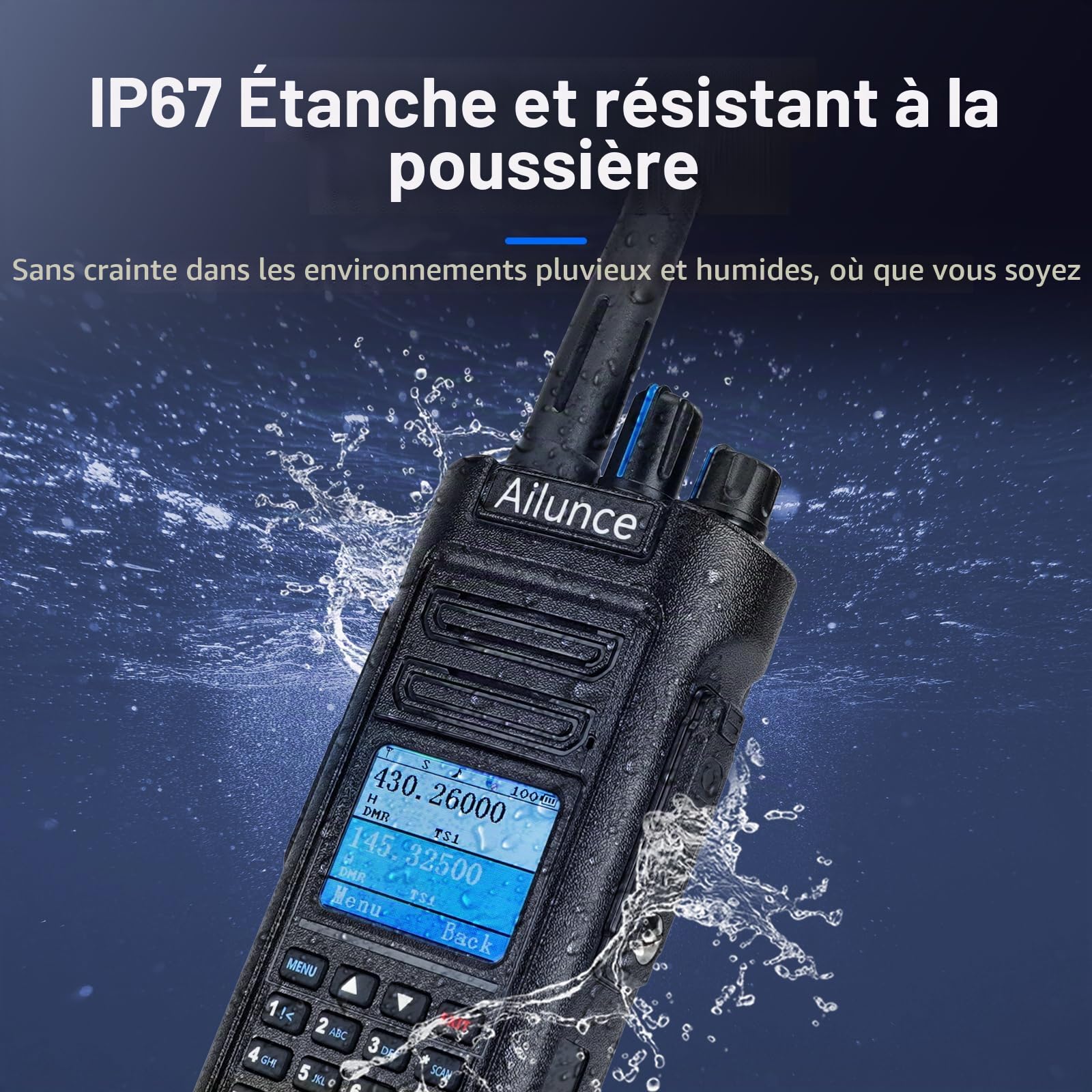 Retevis Ailunce HD2 DMR Radio, Talkie Walkie Longue Portée | sans Fil 5.0, Double Bande Walkie Talkie, Etanche IP67, Batterie 3200mAh Radio Amateur pour Evénement Amateur