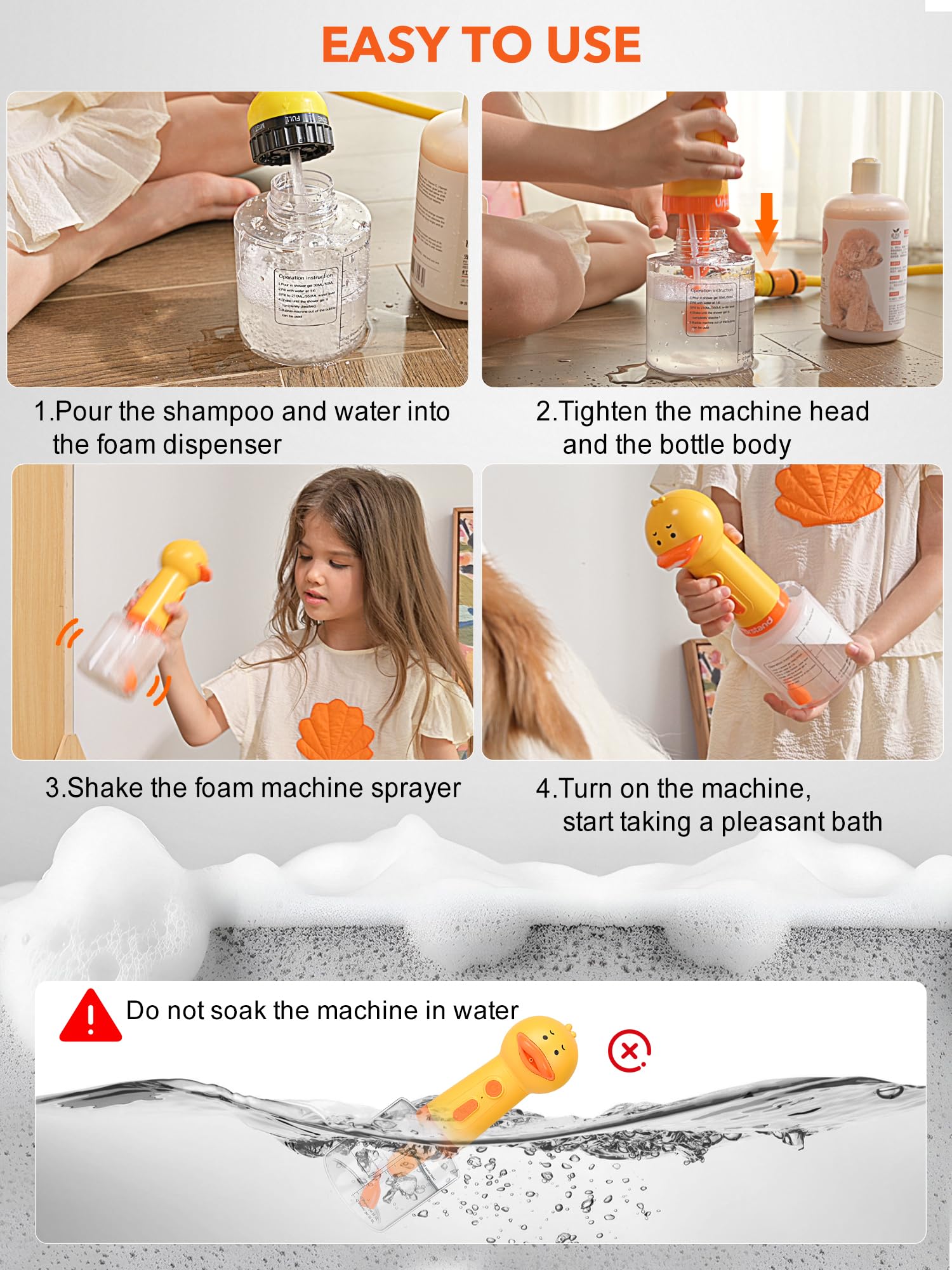 Dog Foaming Soap Dispenser, Automatic Electric Dog Shampoo Foamer Sprayer, Rechargeable Ducky Foaming Dog Shampoo Sprayer for Dog and Cat Bathing, Bathroom, Kitchen, Pet Cleaning - image 5