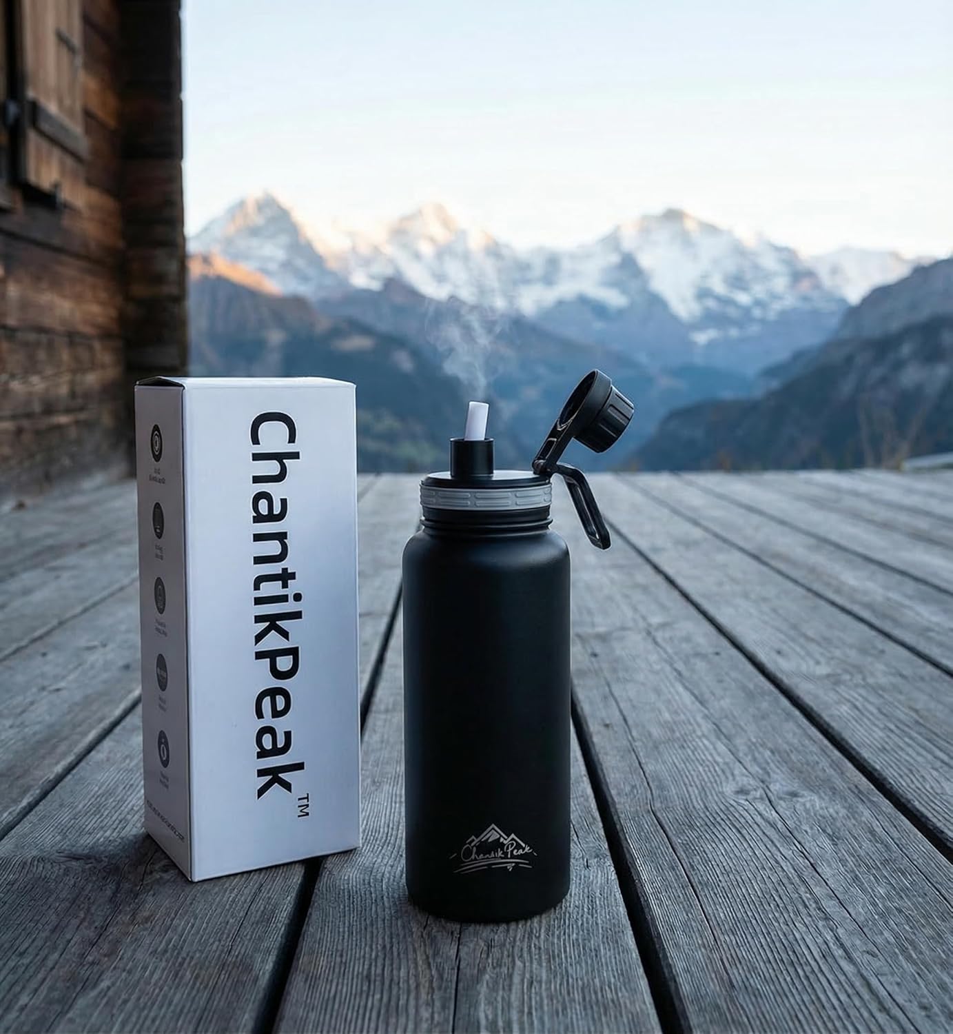 Insulated Water Bottle, 32 oz, Stainless Steel, Wide Mouth with Leak-Proof Lid, pop-up straw (Secret Midnight, 32oz)