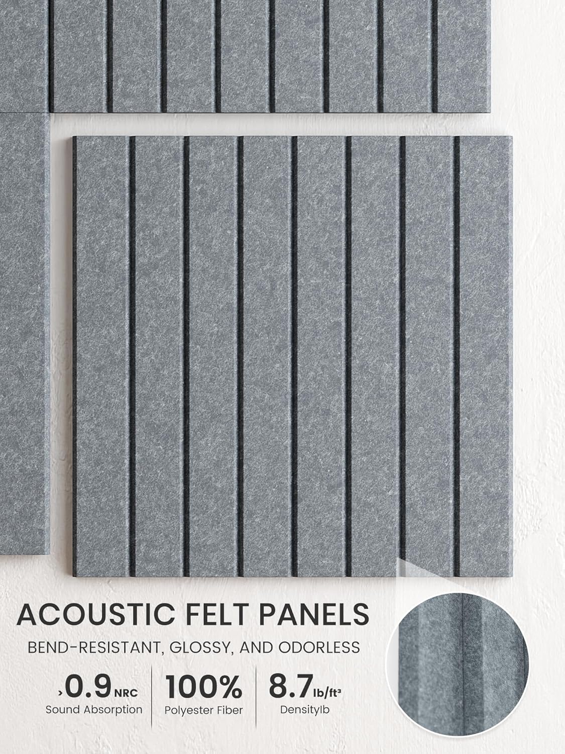 Bumusty Large Cork Board Alternative-36 x 24" Felt Bulletin Board Tiles, with 30 Pushpins, 40 Adhesive Tabs, Fine-Stripe 6-Pack, Cork Boards for Office Push Pin Board Felt Board-Blue Gray