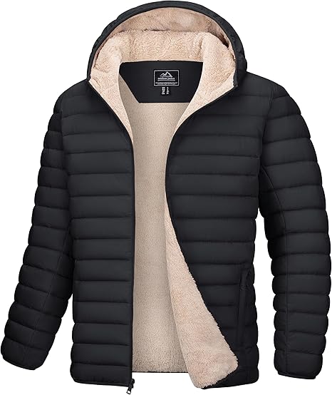MAGCOMSEN Men's Puffer Jacket with Hood Fleece lined Warm Puffer Coats Water Resistant Down Jacket Zip Up Winter Jackets