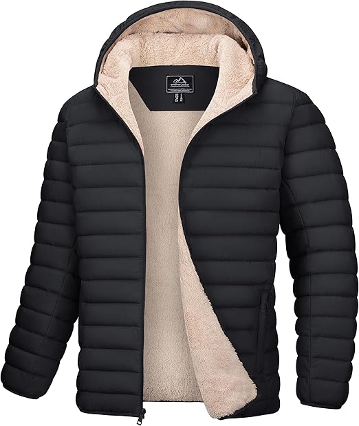 MAGCOMSEN Men's Puffer Jacket with Hood Fleece lined Warm Puffer Coats Water Resistant Down Jacket Zip Up Winter Jackets