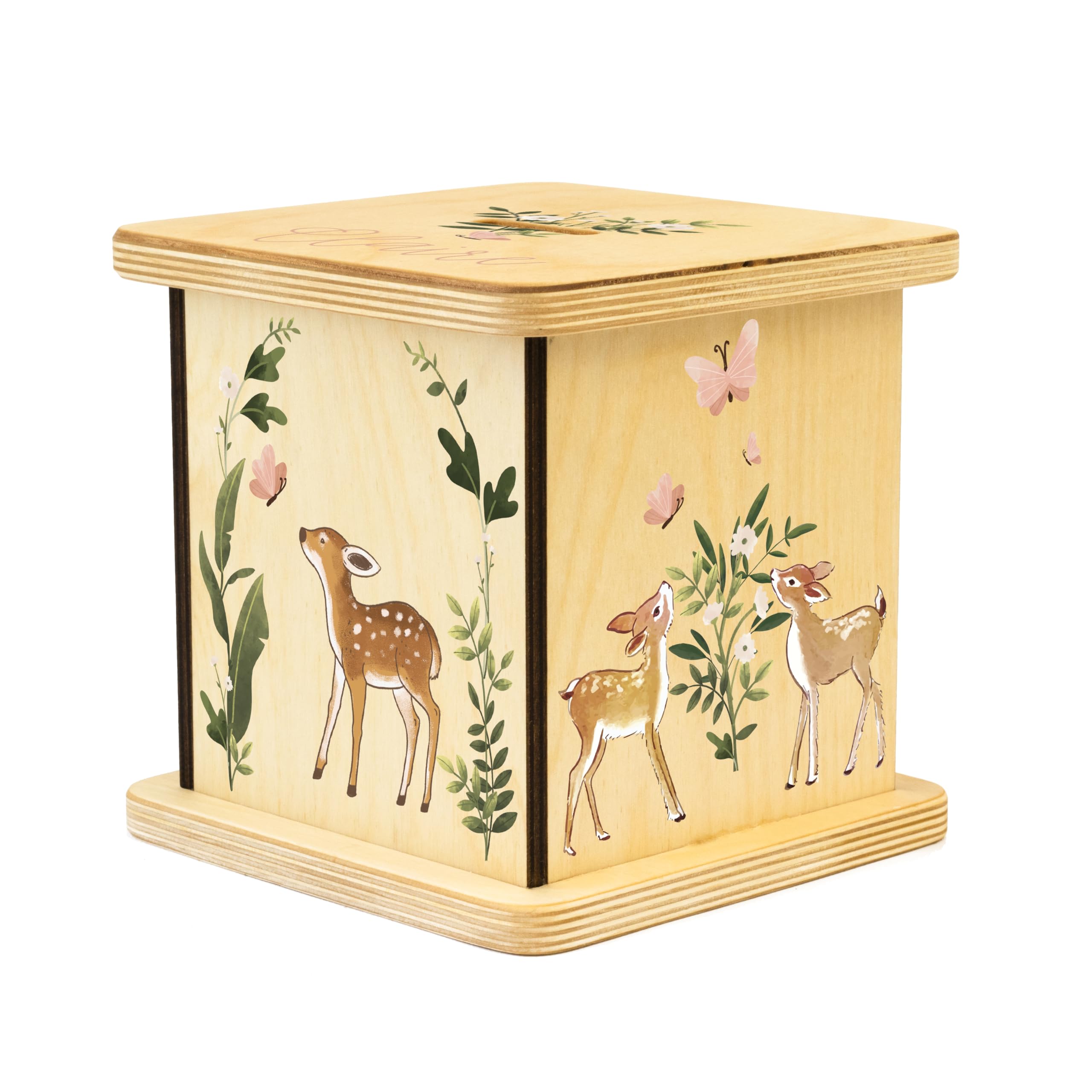Wooden Piggy Bank for Kids and Adults, Personalized Gift Handmade in USA by BloomOwl, Custom Piggy Bank, Personalized Banks for Kids, Gifts for Baby Boys and Girls (Deer)